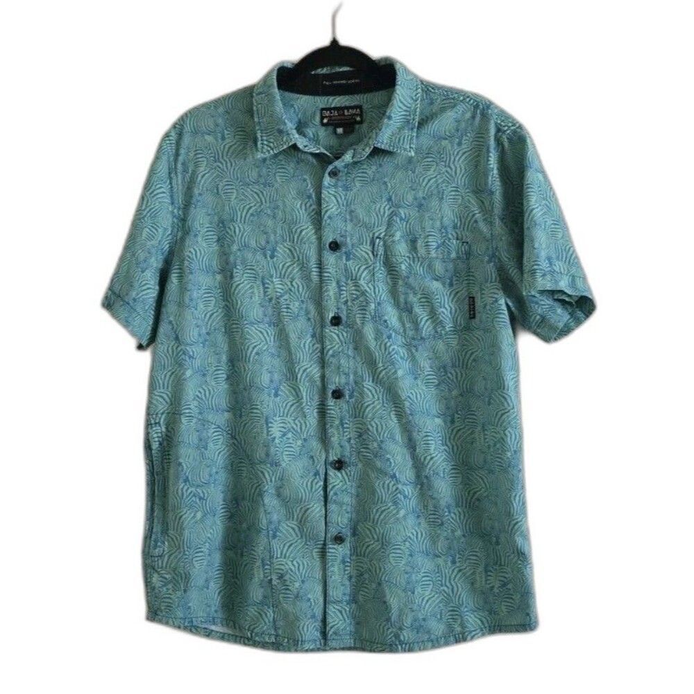 Baja Llama Shirt Men's Size M To Many Lines Turquoise Zebra 7-Seas Button Up